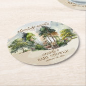 ウッドランド素朴アドベンチャーが少年の赤ちゃんシャワーを待つ ラウンドペーパーコースター (アングル)
