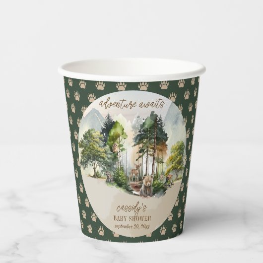 ウッドランド素朴アドベンチャーが少年の赤ちゃんシャワーを待つ 紙コップ (裏面)