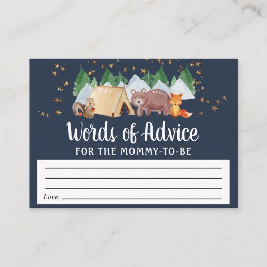 ウッドランド素朴アニマルズナイトアドバイス赤ちゃんシャワー エンクロージャーカード (正面)