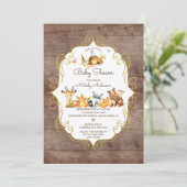 ウッドランド素朴アニマルズニュートラル赤ちゃんシャワー 招待状 (スタンド正面)