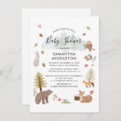 ウッドランド素朴アニマルズボーイズシャワー 招待状 (正面/裏面)
