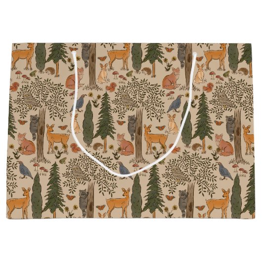 ウッドランド素朴アニマルズボーイベビーシャワー ラージペーパーバッグ (正面)