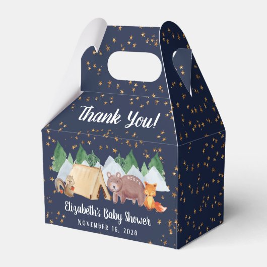 ウッドランド素朴アニマルナイトキャンピングベビーシャワー フェイバーボックス (正面サイド)