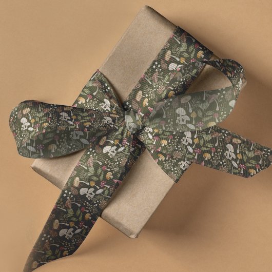 ウッドランド素朴ウォーターカラーの木こりのキノコ林 グログランリボン