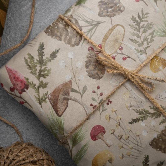 ウッドランド素朴ウォーターカラーの木こりのキノコ林 薄葉紙