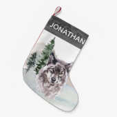 ウッドランド素朴ウォーターカラーウルフフォレスト スモールクリスマスストッキング (正面 (吊り時))