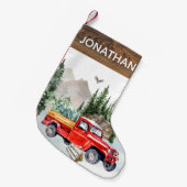 ウッドランド素朴ウォーターカラートラックキャビンの国 スモールクリスマスストッキング (正面 (吊り時))