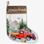 ウッドランド素朴ウォーターカラートラックキャビンの国 スモールクリスマスストッキング (正面)