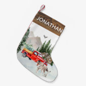 ウッドランド素朴ウォーターカラートラックキャビンウルフ スモールクリスマスストッキング (正面 (吊り時))