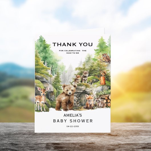 ウッドランド素朴ウォーターカラーベビーシャワー サンキューカード