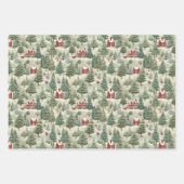 ウッドランド素朴カントリークリスマスかわいいヴィンテージ ラッピングペーパーシート (正面3)