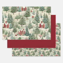 ウッドランド素朴カントリークリスマスかわいいヴィンテージ ラッピングペーパーシート