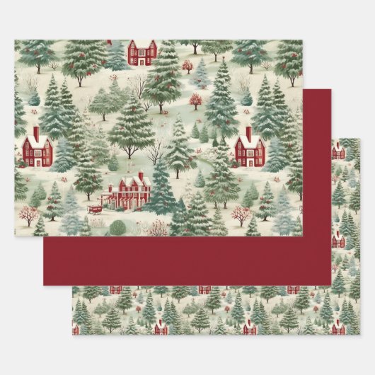 ウッドランド素朴カントリークリスマスかわいいヴィンテージ ラッピングペーパーシート (セット)