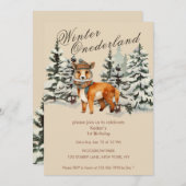 ウッドランド素朴キツネウィンターオネダーランド 招待状 (正面/裏面)