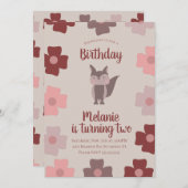 ウッドランド素朴キツネフラワーズバースデーパーティー 招待状 (正面/裏面)