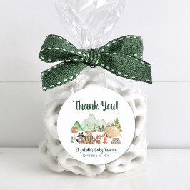 ウッドランド素朴キャンピングベビーシャワーありがとう ラウンドシール