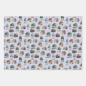 ウッドランド素朴コテージパインツリースノークリスマス ラッピングペーパーシート (正面2)