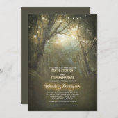 ウッドランド素朴ストリングライト結婚式レセプション 招待状 (正面/裏面)