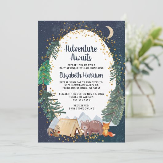 ウッドランド素朴ナイトスカイベビー散策バイメール 招待状 (スタンド正面)