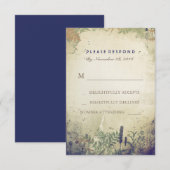 ウッドランド素朴ネイビーウェディングRSVPカード 出欠カード (正面/裏面)