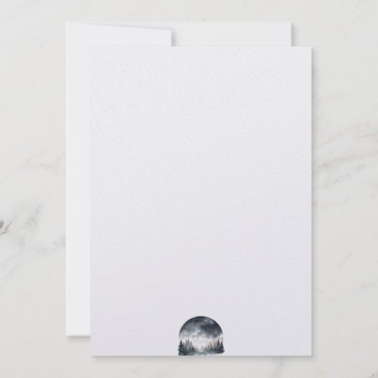 ウッドランド素朴パインの森の冬の日付を保存 招待状 (裏面)