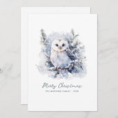 ウッドランド素朴パインフクロウのメリークリスマス シーズンカード (正面/裏面)