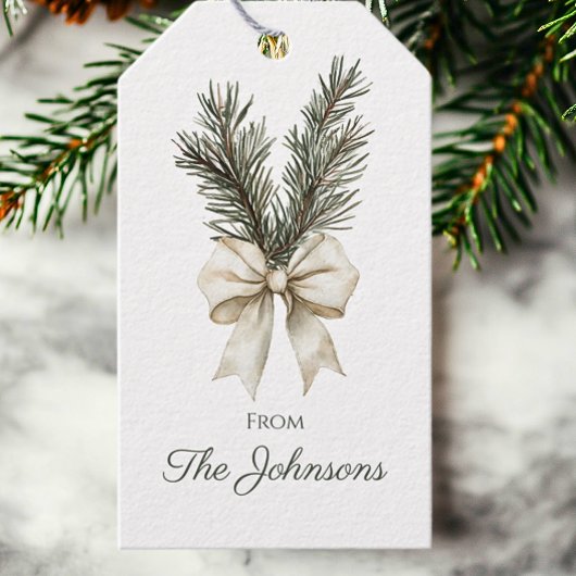 ウッドランド素朴パインブランチパーソナライズされたクリスマス ギフトタグ