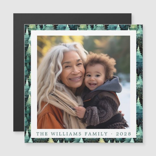 ウッドランド素朴ファミリークリスマスフォトマグネット (正面/裏面)