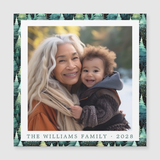 ウッドランド素朴ファミリークリスマスフォトマグネット (正面)