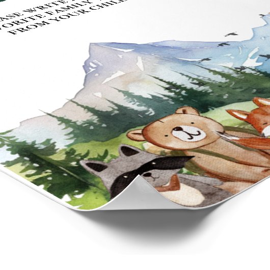 ウッドランド素朴ファミリー伝統ベビーシャワーのサイン ポスター (角)