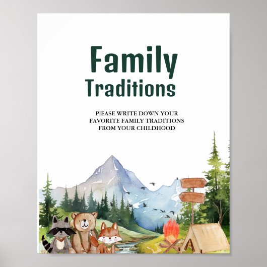 ウッドランド素朴ファミリー伝統ベビーシャワーのサイン ポスター (正面)