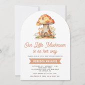 ウッドランド素朴フォレストマッシュルームアーチベビーシャワー 招待状 (正面)