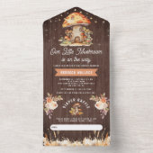 ウッドランド素朴フォレストマッシュルーム木材ベビーシャワー オールインワン招待状 (内側)