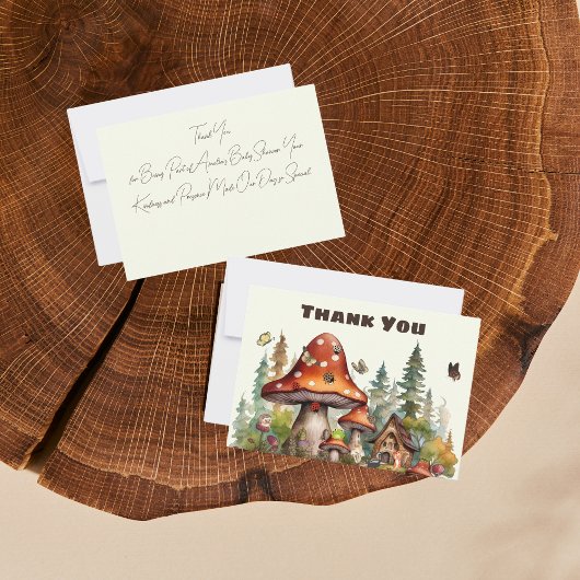 ウッドランド素朴フォレストマッシュルーム赤ちゃんシャワー秋 サンキューカード