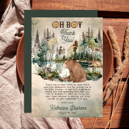 ウッドランド素朴フォレストOh Boy Bear Baby Shower サンキューカード