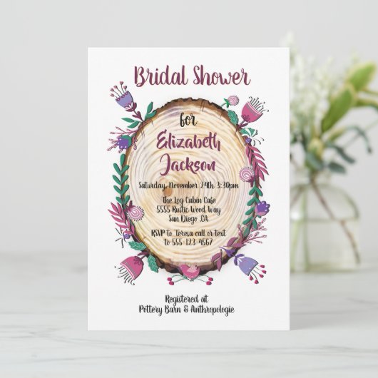 ウッドランド素朴フォークアートフラワーズブライダルシャワー 招待状 (スタンド正面)