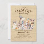 ウッドランド素朴フレンズ野生の1つの赤ちゃんシャワー 招待状 (正面)