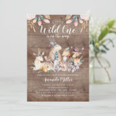 ウッドランド素朴フレンズ野生の1つの赤ちゃんシャワー 招待状 (スタンド正面)