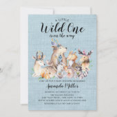 ウッドランド素朴フレンズ野生の1つの赤ちゃんシャワー 招待状 (正面)