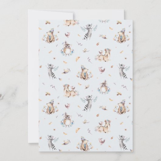 ウッドランド素朴フレンズ野生の1つの赤ちゃんシャワー 招待状 (裏面)