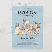 ウッドランド素朴フレンズ野生の1つの赤ちゃんシャワー 招待状 (正面/裏面)