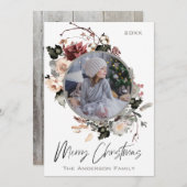 ウッドランド素朴フローラとフォトメリークリスマス シーズンカード (正面/裏面)