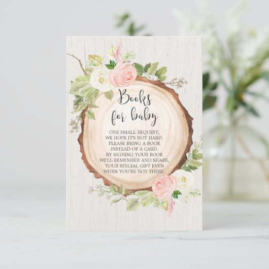 ウッドランド素朴ブックリクエスト女の子の赤ちゃんシャワー エンクロージャーカード (スタンド正面)