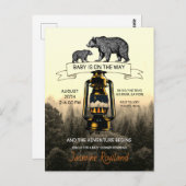 ウッドランド素朴ベアーベビーベイビーシャワー招待状 ポストカード (正面/裏面)