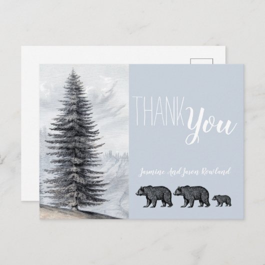 ウッドランド素朴ベアーベビーベビーシャワーありがとう ポストカード (正面/裏面)
