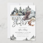 ウッドランド素朴ベア&マウンテンズベビーシャワー 招待状 (正面)