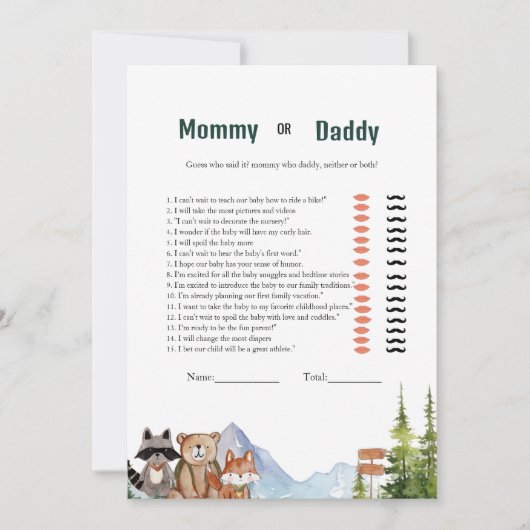 ウッドランド素朴ベビートレイト赤ちゃんシャワーゲームカード 招待状 (正面)