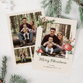 ウッドランド素朴マッシュルームのクリスマス4写真 シーズンカード