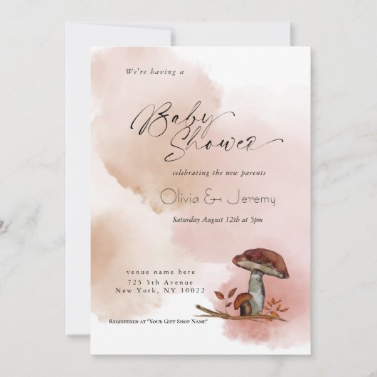 ウッドランド素朴マッシュルームの赤ちゃんシャワー 招待状 (正面)