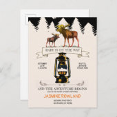 ウッドランド素朴ムース赤ちゃんシャワー インビテーションポストカード (正面/裏面)